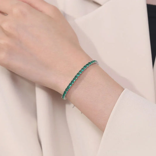 Bracelet de tennis en argent 925 véritable pour homme/femme, chaîne hip-hop rock avec zircon cubique vert émeraude 3 mm, bijou raffiné serti