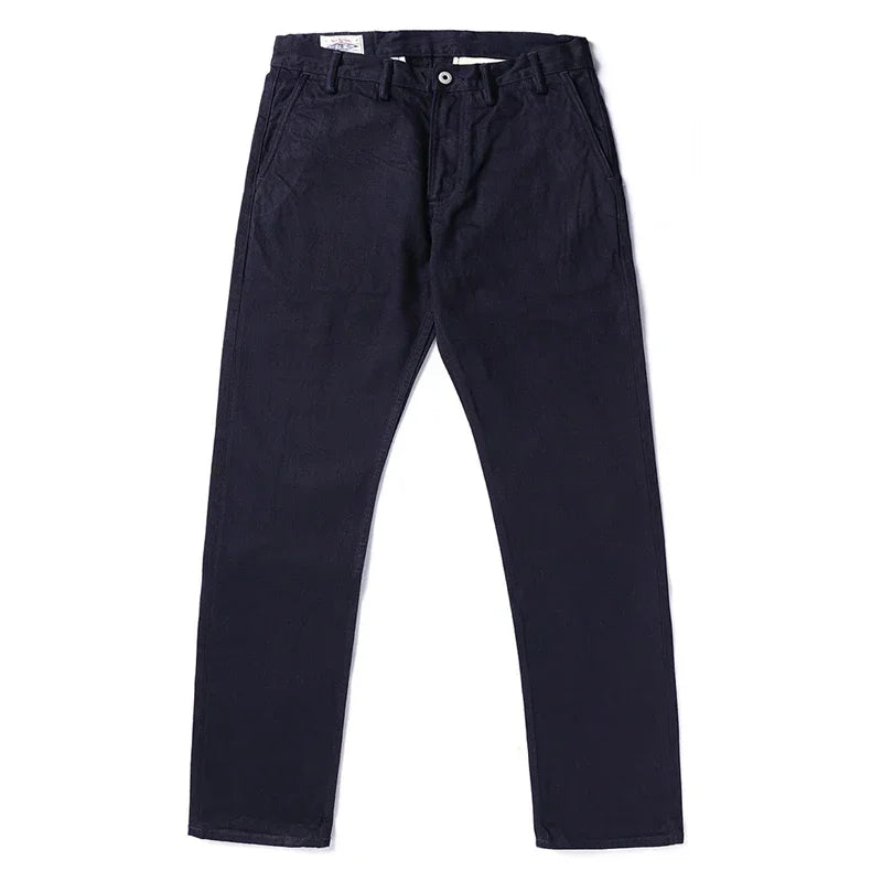 Blue-Black Officer Trousers Slim Straight Fit 14oz Indigo Selvedge Denim Jeans