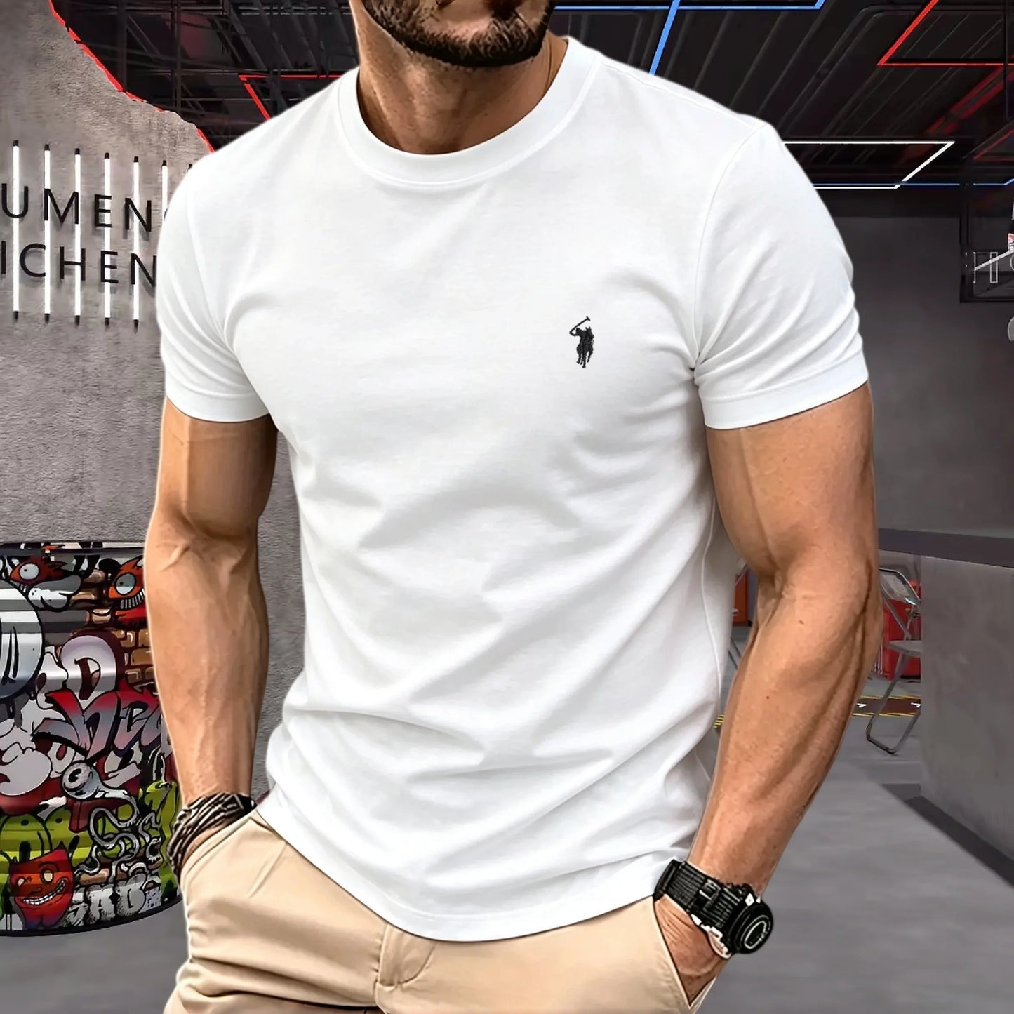 100% pure cotton high-quality brand round neck short sleeved men's 2026 summer fashion pony embroidery T-shirt casual sports top