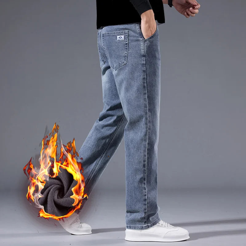 Men's loose straight leg jeans retro washed elastic casual pants suitable for all seasons versatile pants