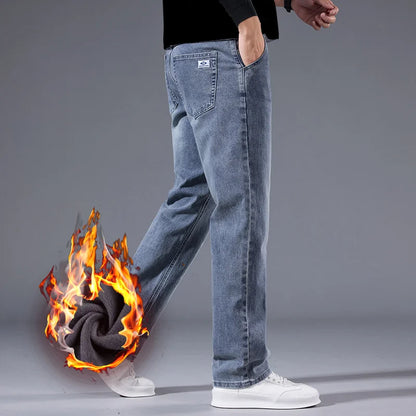 Men's loose straight leg jeans retro washed elastic casual pants suitable for all seasons versatile pants