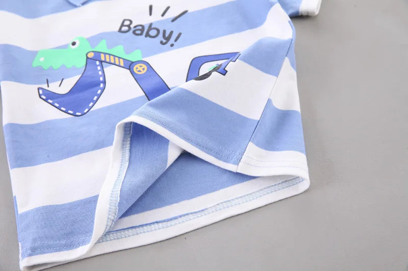 Baby New Summer Cartoon Clothing Children Boy Girls Printe Excavator T Shirt Shorts 2Pcs/sets Kids Infant Toddler Cacual