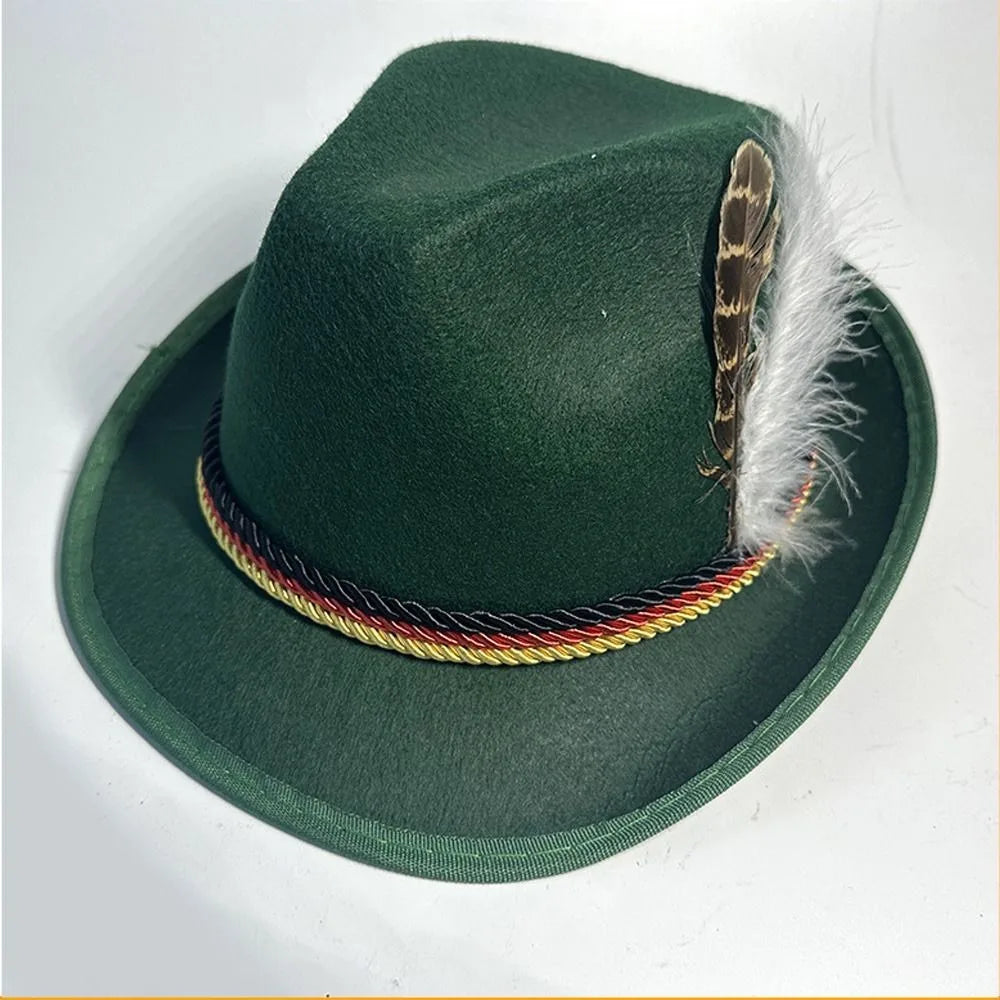 Munich Beer Hats German Oktoberfest Fedora Panama Jazz Feather Felt Hat Halloween Costume Cosplay Cap for Men Woman