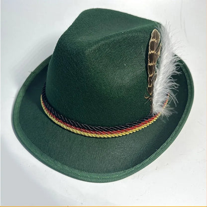 Munich Beer Hats German Oktoberfest Fedora Panama Jazz Feather Felt Hat Halloween Costume Cosplay Cap for Men Woman