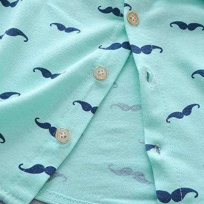 Summer New Cute Boy Suit Children's Printed Short-Sleeved Printed Shirt + Shorts Suit Children's Cotton Cute Baby Clothes