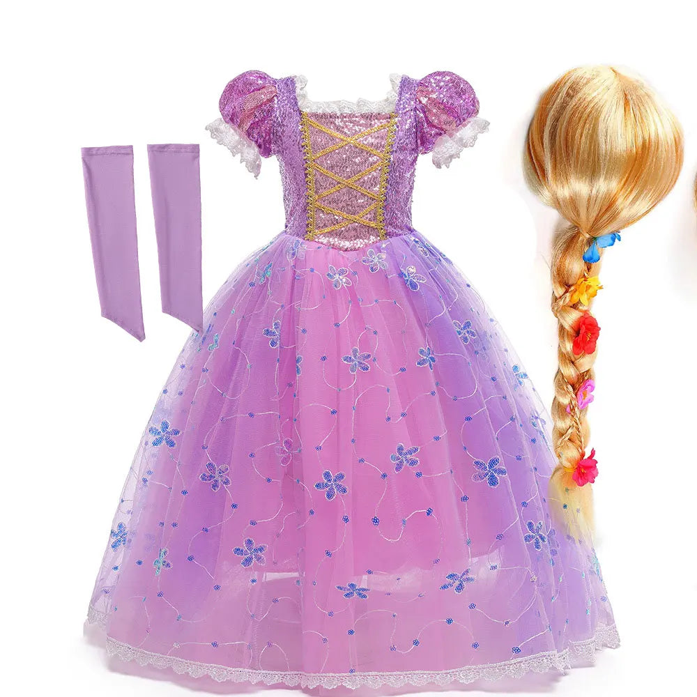Girls Birthday Party Deluxe Rapunzel Dress With Sequined Bodice Tangled Movie Cosplay Princess Costume Carnival Fairy Tale Gown