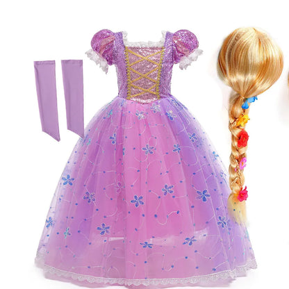 Girls Birthday Party Deluxe Rapunzel Dress With Sequined Bodice Tangled Movie Cosplay Princess Costume Carnival Fairy Tale Gown