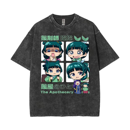 Mao Mao's Apothecary Diaries Anime Washed T-shirts Remedies Medicine Cartoon T Shirt Men Women Clothing Fashion Aesthetic Tshirt
