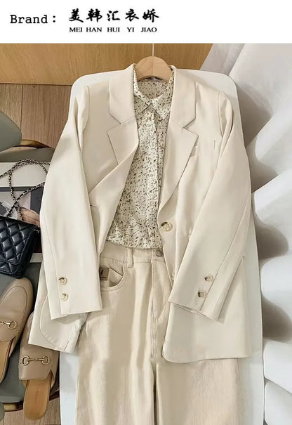 Elegant Orange Blazer for Women, Long Sleeve Jacket, Casual Slim Outerwear, Spring and Autumn Fashion, 2023