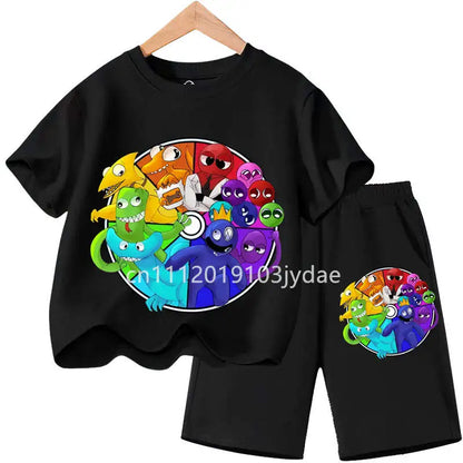Kids Rainbow T-shirt Friends Girls Boys Clothes Summer Short Sleeve Tshirt Set Cartoon Tee Tops Game Anime Shirts Camiseta