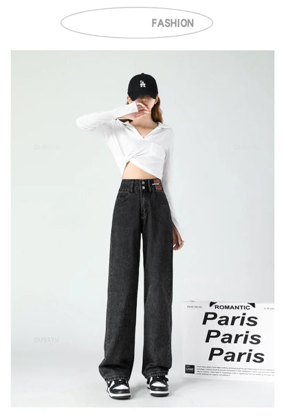 Y2K Woman Jeans High Waist Wide Leg Cotton Denim Clothing Blue White Streetwear Vintage Fashion Harajuku Straight Pants