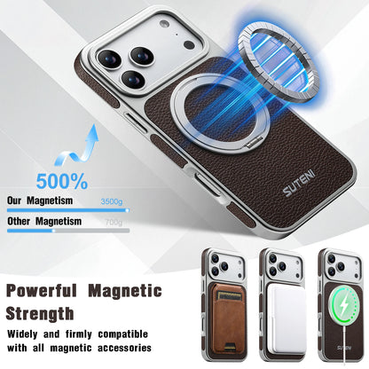 Faux Leather Magnet Wireless Charging Phone Case 360° Rotating Stand Ring Buckle Frosted Feel For iPhone 17 Pro Max 16 15