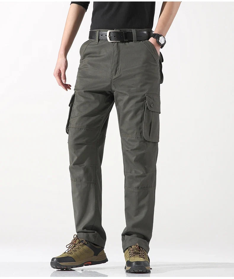 Male Cargo Pants Tactical Cotton Overalls Outdoor Utility Work Trousers Relaxed Fit Big Size Hombre Clothing