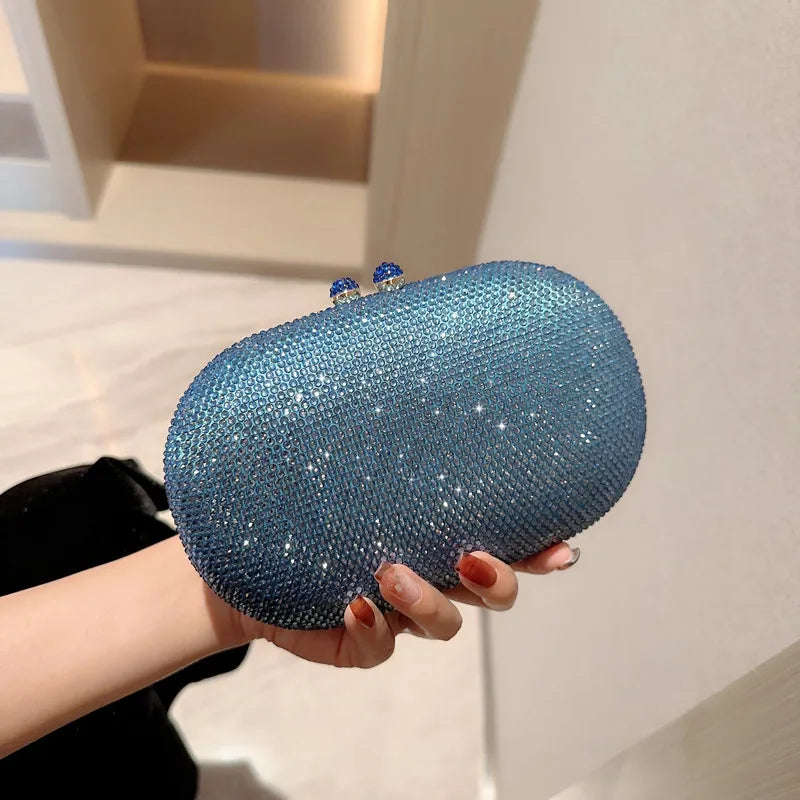 Women Diamond Clutch Bags Wedding Party Prom Dinner Wallets With Chain Luxury Mini Banquet Evening Purse Egg Shaped Handbags