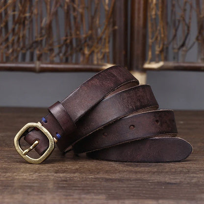 2.3CM Ladies Pure Cowhide Copper Buckle Genuine Leather Casual Jeans Thin Belt Women High Quality Retro Luxury Female Waistband