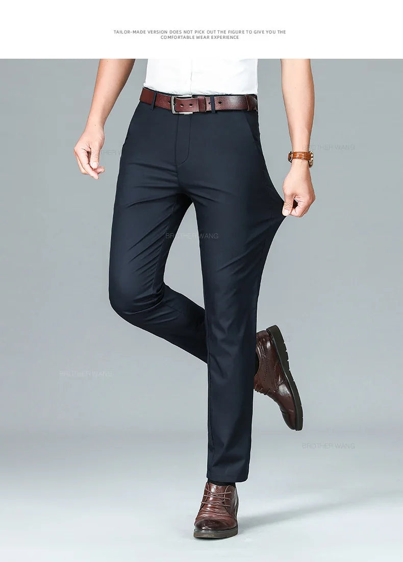 Bamboo Fiber Summer Casual Pants Men's Ultra-thin Iron-free Anti-wrinkle Loose Business Straight Elastic Trousers Brand Clothing