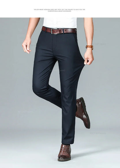 Bamboo Fiber Summer Casual Pants Men's Ultra-thin Iron-free Anti-wrinkle Loose Business Straight Elastic Trousers Brand Clothing