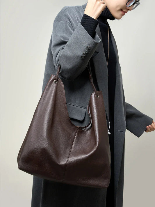 New Women's Large Capacity Genuine Leather Handbag Fashion Single Shoulder Underarm Bag for Ladies Commuting Stylish Girls Bag