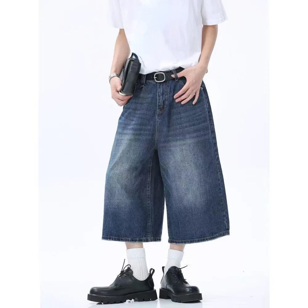 2026 Y2k Retro Women Low Rise Jorts Brushed Black Wash Cropped Baggy Jeans Wide Leg Frayed Denim Short Pants Fashion