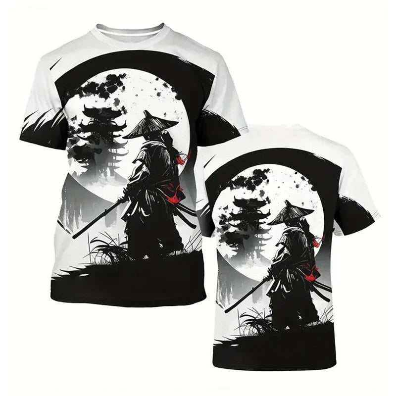 Trend Japanese Samurai Graphics T Shirts For Men Fashion Summer Short Sleeve 3D Printed Kids Tees Cool Streetwear Harajuku Tops