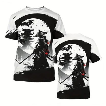Trend Japanese Samurai Graphics T Shirts For Men Fashion Summer Short Sleeve 3D Printed Kids Tees Cool Streetwear Harajuku Tops
