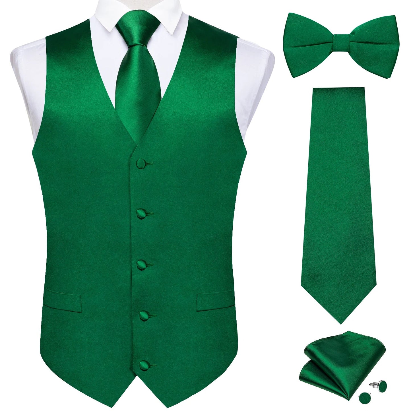 Black Satin Solid Suit Vest with Tie and Pre-tied Bow Tie Set Purple Blue Sage Green Wedding Party Men's Waistcoat DiBanGu