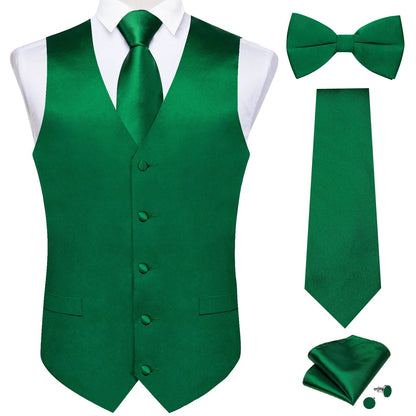 Black Satin Solid Suit Vest with Tie and Pre-tied Bow Tie Set Purple Blue Sage Green Wedding Party Men's Waistcoat DiBanGu