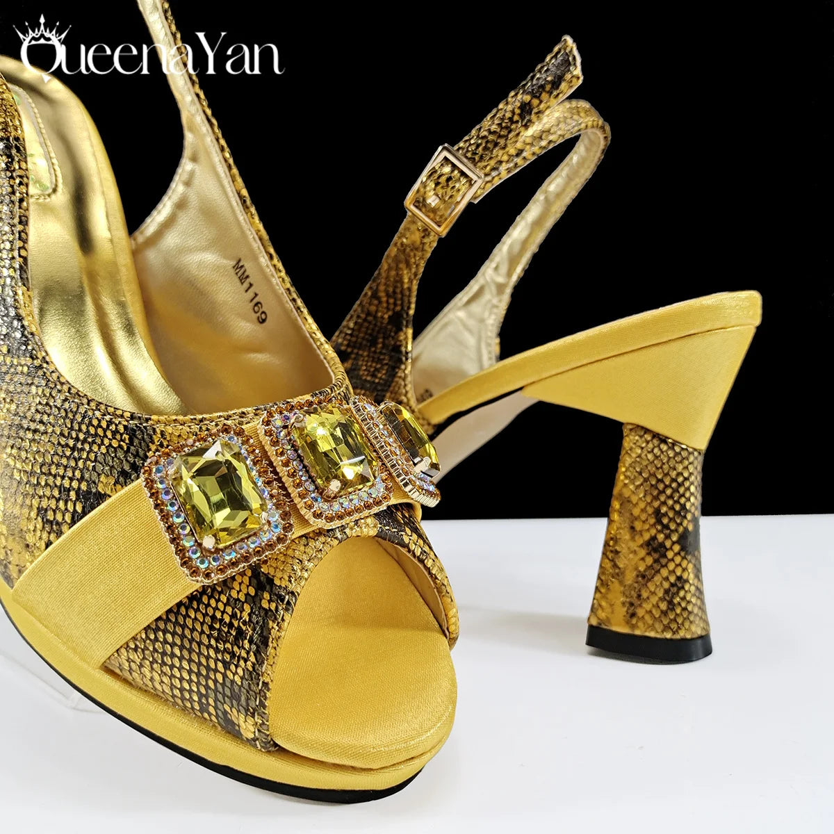New Luxurious Italian Women's Party Shoes&Bag Set Elegant Golden Rhinestone  Sandals with Peep Toe High Heels Wedding