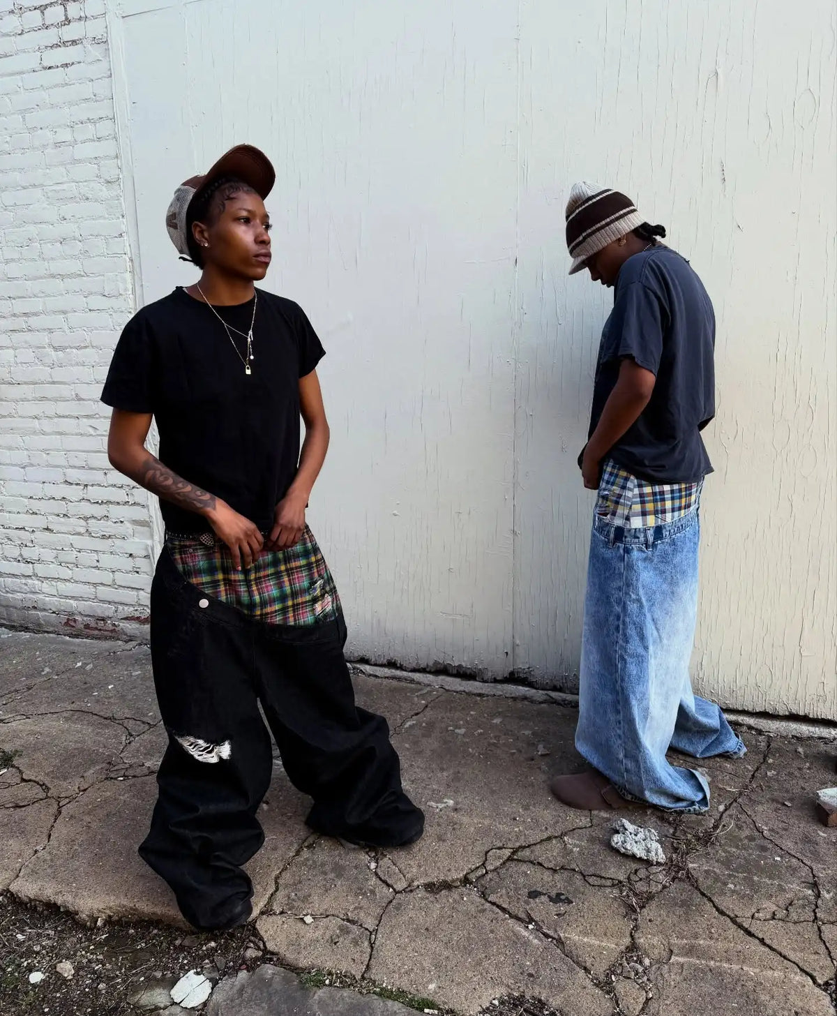 Y2k Slanted Runway Baggy Jeans Retro Plaid Patchwork Men Women Wide Leg Pants American Hip Hop Streetwear Unisex Casual Jeans
