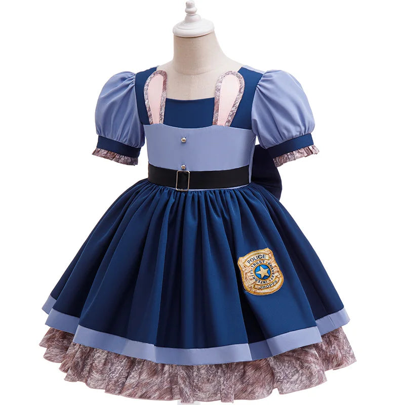 Zoo Rabbit Judy Cosplay Costume Girls Police Officer Bunny Dress with Belt For Carnival Party Role Play Movie Uniform Birthday