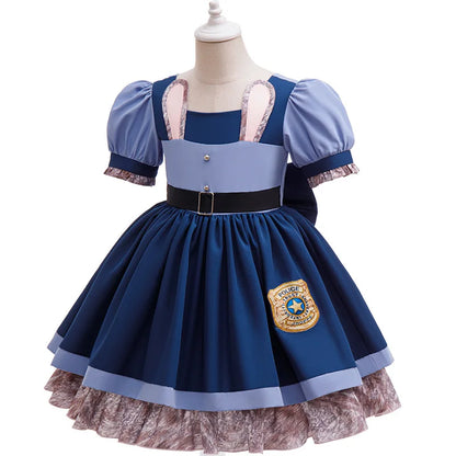 Zoo Rabbit Judy Cosplay Costume Girls Police Officer Bunny Dress with Belt For Carnival Party Role Play Movie Uniform Birthday
