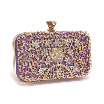Hollow Out Style Rhinestones Golden Metal Banquet Christmas Gift Dress Purse Clutch Luxury Metal Rhinestones Evening Bags Flap P