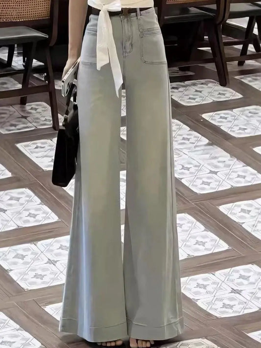 Light Wa Wide Leg Oversized Jeans Women's Small Size Loose Slimming Lazy Versatile Drapey Flared Floor-Length Trendy Pants