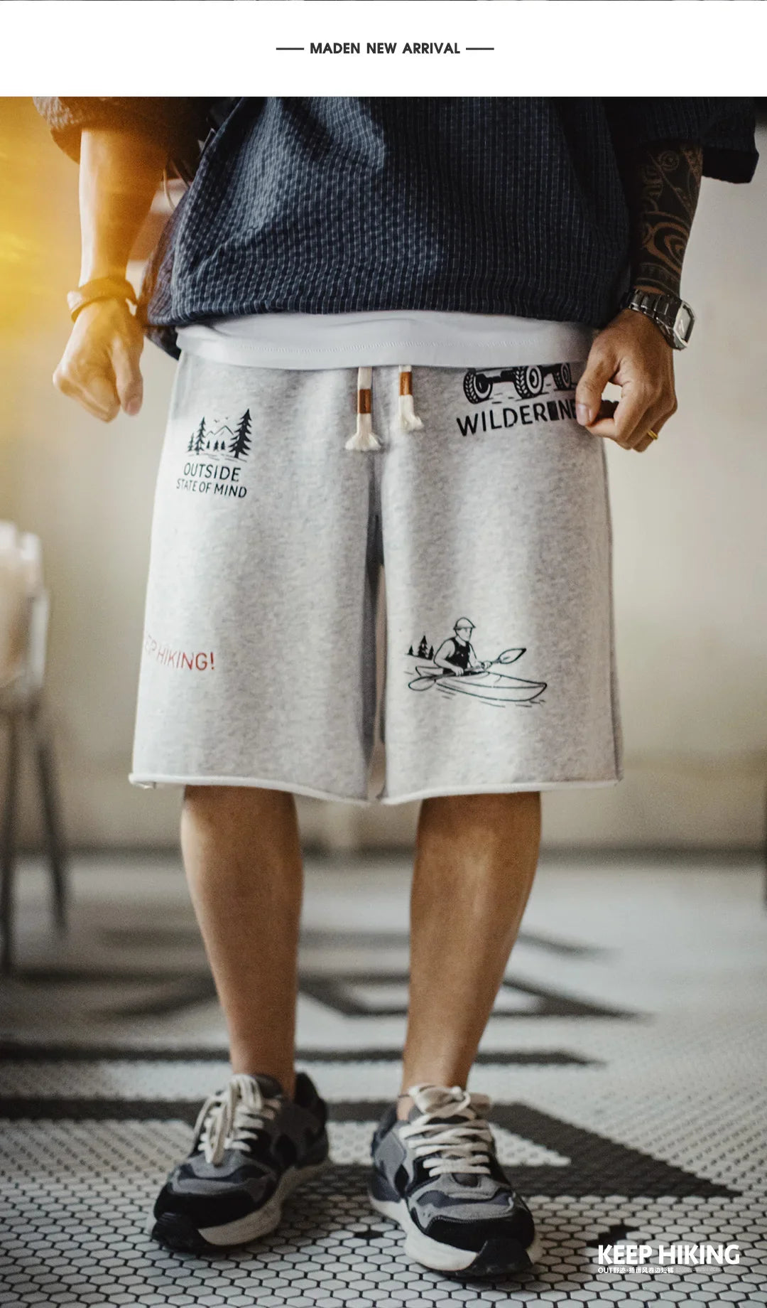 Summer Men's Shorts Retro Print Loose Sport Shorts Elastic Waist Casual Shorts American Knitted Knee-Length Short