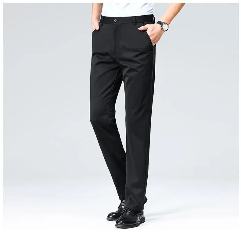 Men's Stretchy Casual Pants Business Suit Pants Spring Summer Breathable Dress Pants Full Length Homme Work Trousers