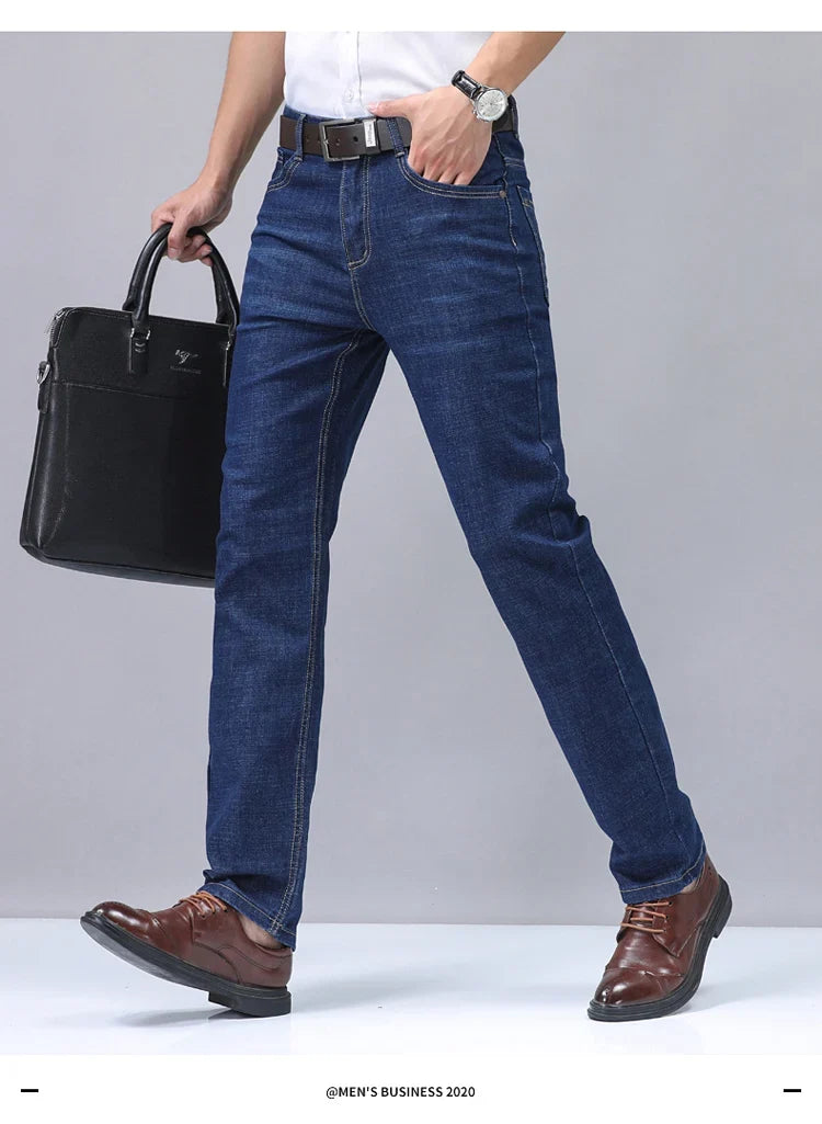 2025 New Light Blue Men's Comfort Soft Jeans Fashion Straight Business Pants Cotton Soft Casual Stretch Denim Trousers 28-40