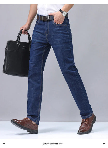 2025 New Light Blue Men's Comfort Soft Jeans Fashion Straight Business Pants Cotton Soft Casual Stretch Denim Trousers 28-40