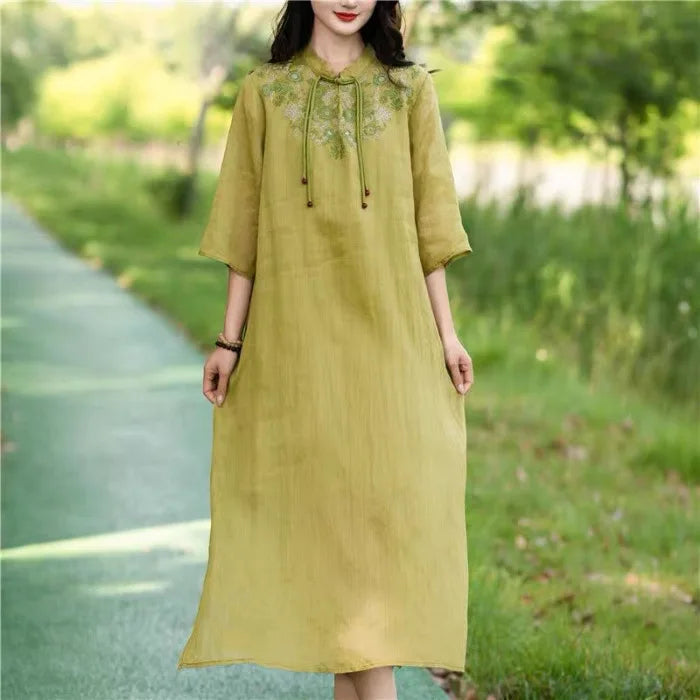 Embroidery Ethnic Style Fashion Clothes Vintage Cotton Linen Streetwear Harajuku Chinese Style Summer Dress for Women Clothing