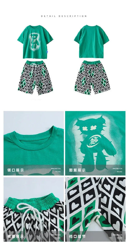Summer Boys Cotton Short-Sleeved T-shirt Tops+Drawstring Shorts Pant School Kids 2PCS Tracksuit Child Outfit Workout Set 3-14 Yr