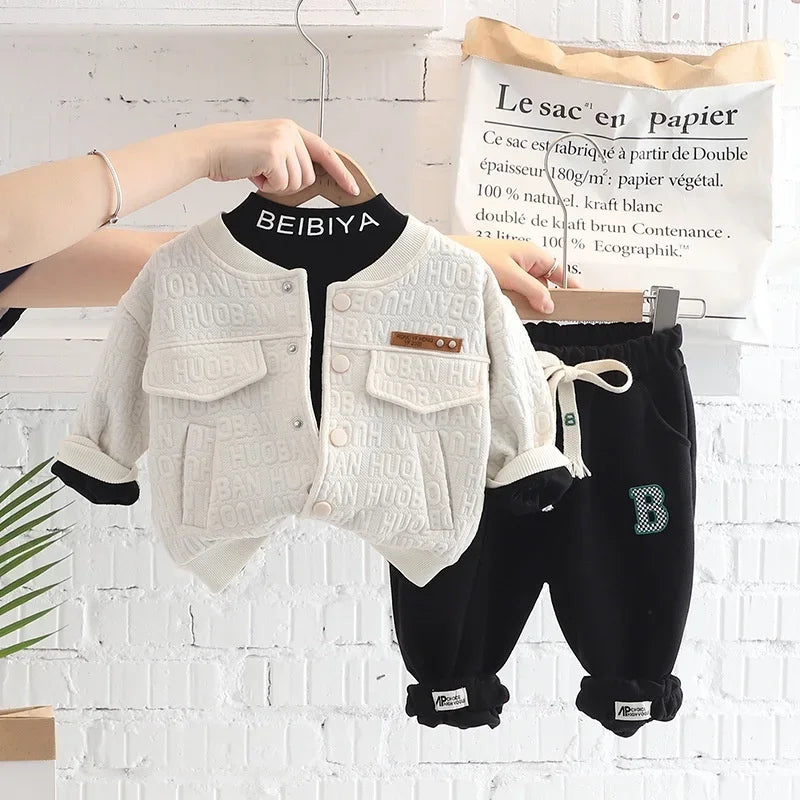 New Autumn Baby Clothes Set Children Boys Long Sleeved Suit Jacket T-Shirt Pants 3Pcs/Set Toddler Letter Costume Kids Tracksuits
