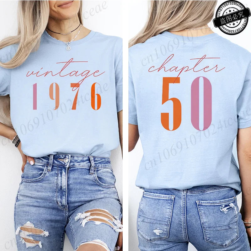 Fashion Women's T Shirts Clothing Vintage 50th Birthday Women Aesthetic T-shirts Classic 1976 Graphic 50 Bday Casual Tee Shirts