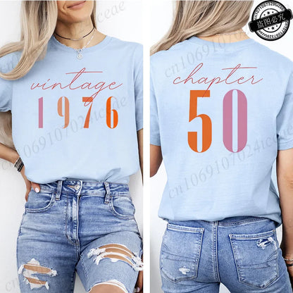 Fashion Women's T Shirts Clothing Vintage 50th Birthday Women Aesthetic T-shirts Classic 1976 Graphic 50 Bday Casual Tee Shirts
