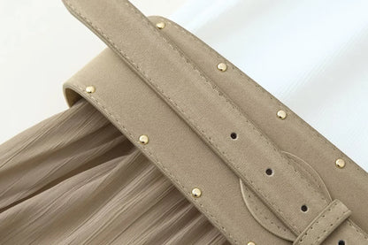Women's Spring/Summer New Product Versatile Sleeveless Round Neck with Belt Stacked Splicing Tank Top Dress