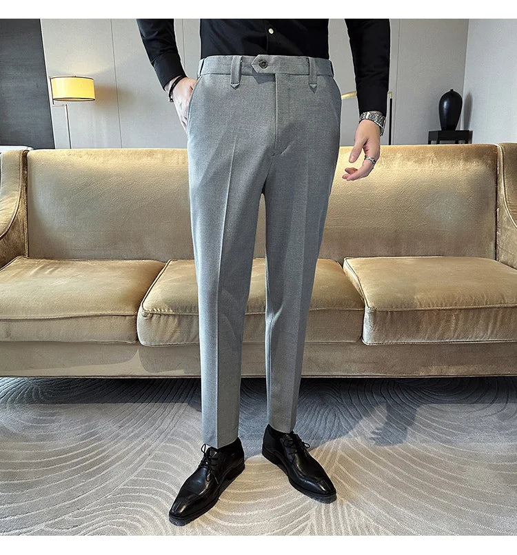 New Men Casual Solid Color Suit Pants Fashion Men Slim Fit Business Social Dress Pants Formal Wedding Social Party Male Trousers