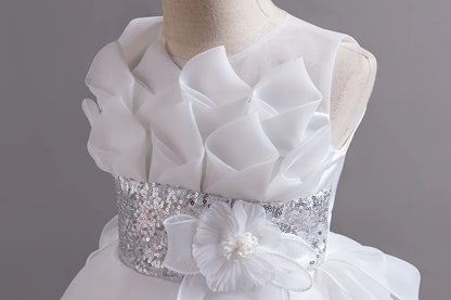 New Girls Elegant Princess Dress Embroidered Sequins Birthday Ball Evening Dress Party Fluffy Cake Dress 4-12 Years Old clothin