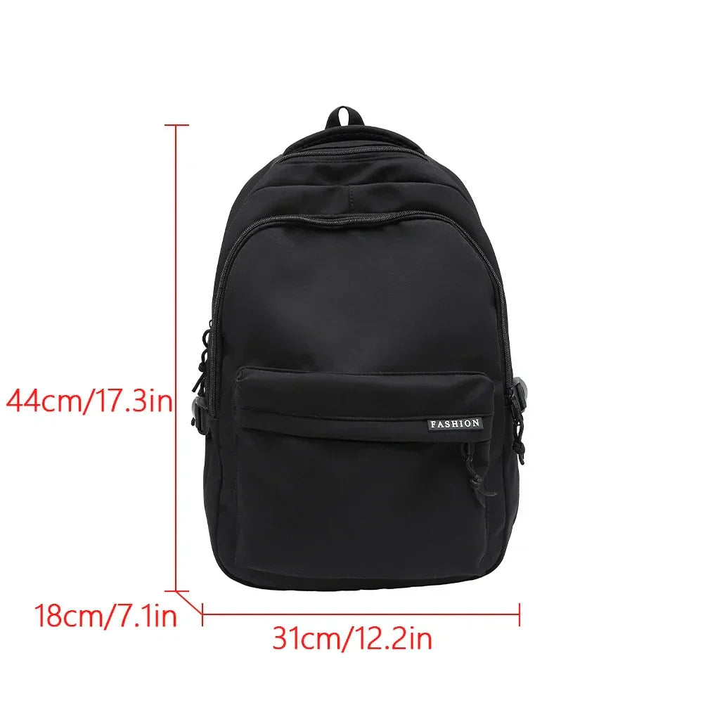 Large Capacity Solid Color Student Backpack Junior and high school simple black travel backpack