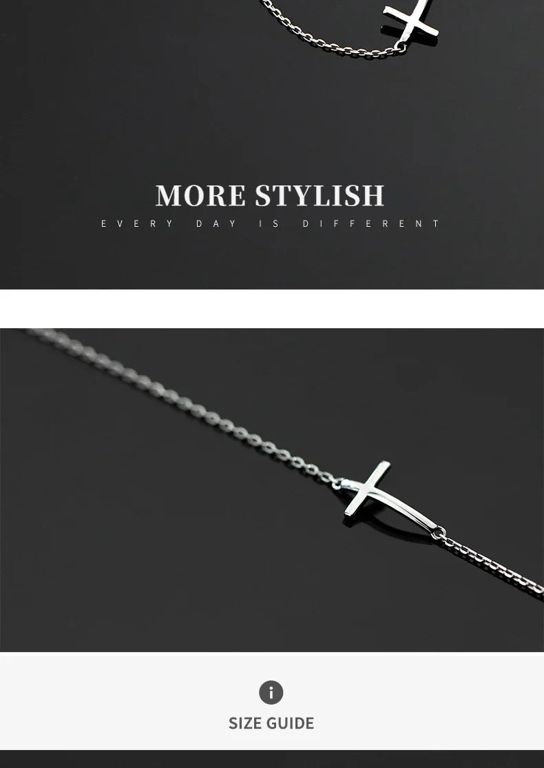 Real 925 Sterling Silver Smooth Cross Bracelet For Women Shiny Link Chain Bracelet Fine Jewelry Valentine's Day Gift