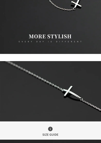 Real 925 Sterling Silver Smooth Cross Bracelet For Women Shiny Link Chain Bracelet Fine Jewelry Valentine's Day Gift
