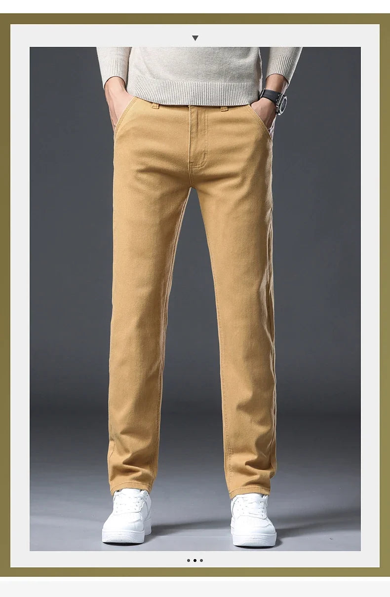 Classic Style 3 Colors Autumn Men's Slim Brown Jeans High Quality Business Casual High Stretch Denim Pants Male Brand Trousers