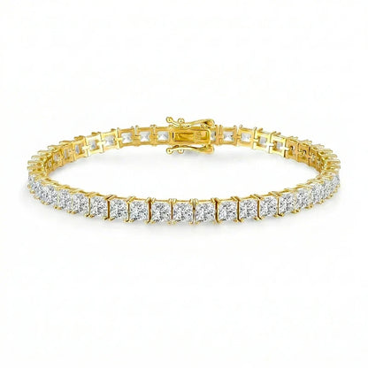 4*4mm D Color Princess Cut Moissanite Tennis Bracelet Hip-hop Men's Jewelry Square Chain for Women Real Pure 925 Silver